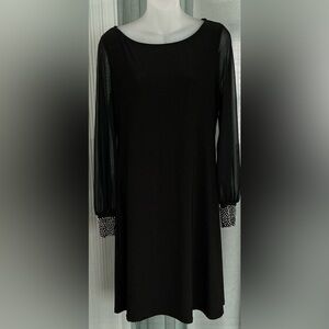 Nicole Miller New York Sheer Sleeve Black Dress